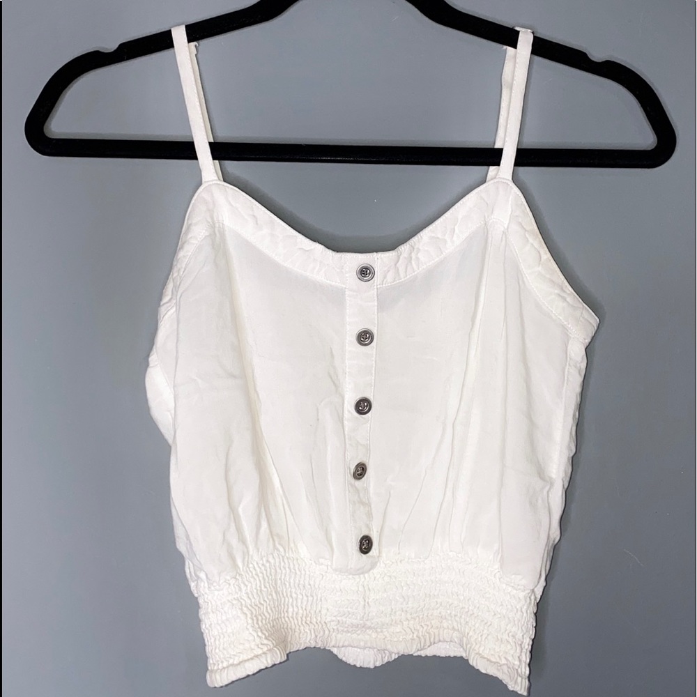 White button down tank with a scrunched bottom